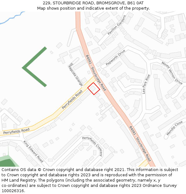 229, STOURBRIDGE ROAD, BROMSGROVE, B61 0AT: Location map and indicative extent of plot