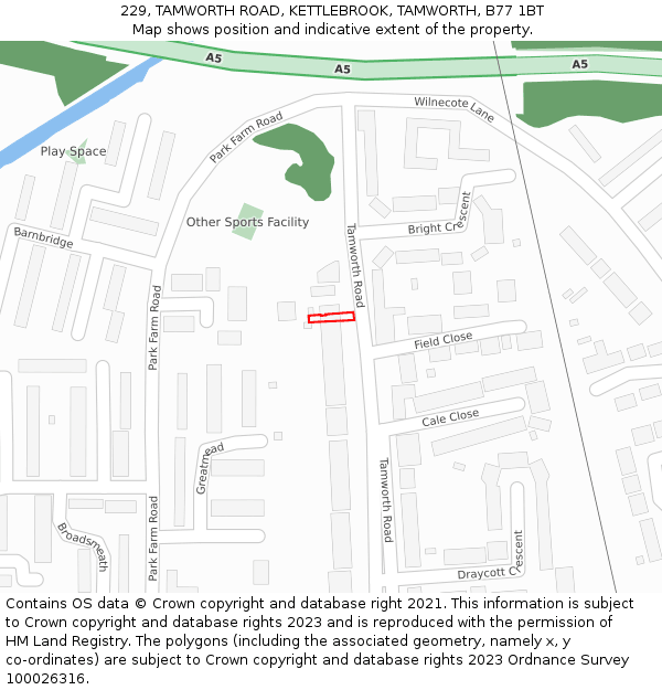 229, TAMWORTH ROAD, KETTLEBROOK, TAMWORTH, B77 1BT: Location map and indicative extent of plot