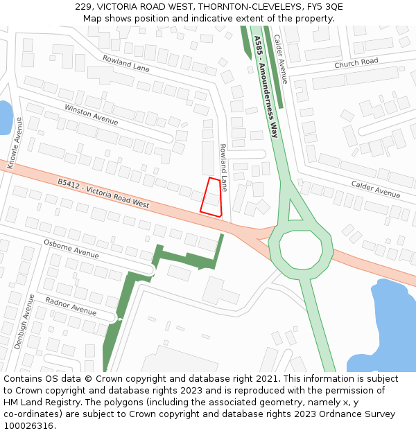 229, VICTORIA ROAD WEST, THORNTON-CLEVELEYS, FY5 3QE: Location map and indicative extent of plot