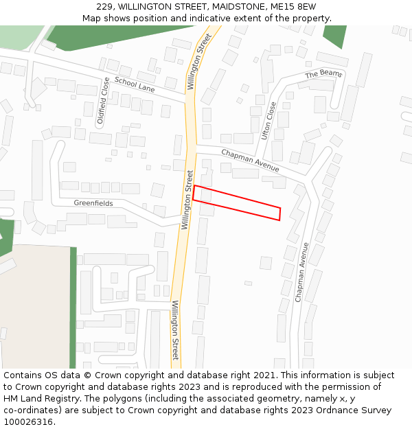 229, WILLINGTON STREET, MAIDSTONE, ME15 8EW: Location map and indicative extent of plot