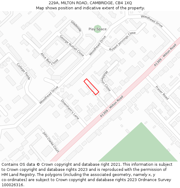 229A, MILTON ROAD, CAMBRIDGE, CB4 1XQ: Location map and indicative extent of plot