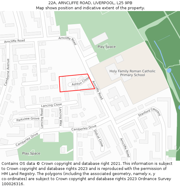 22A, ARNCLIFFE ROAD, LIVERPOOL, L25 9PB: Location map and indicative extent of plot