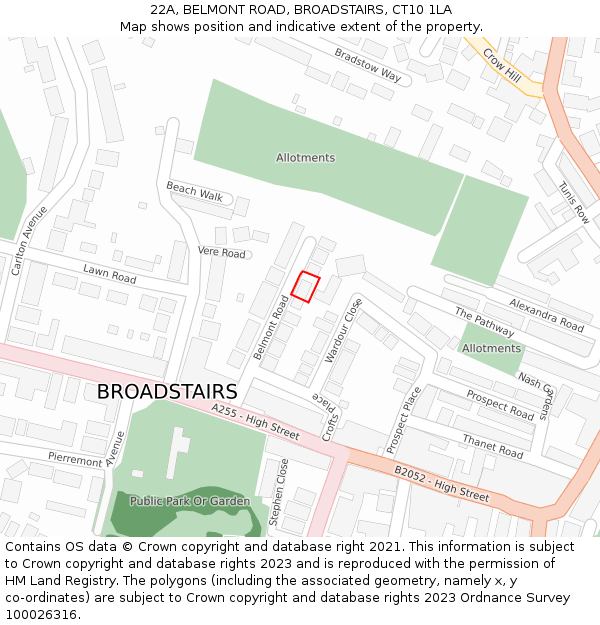 22A, BELMONT ROAD, BROADSTAIRS, CT10 1LA: Location map and indicative extent of plot