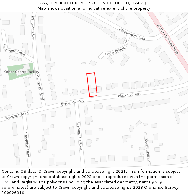 22A, BLACKROOT ROAD, SUTTON COLDFIELD, B74 2QH: Location map and indicative extent of plot