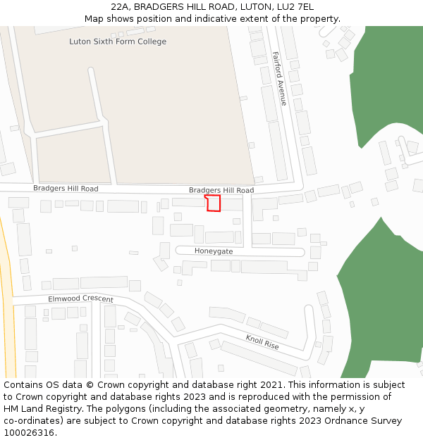 22A, BRADGERS HILL ROAD, LUTON, LU2 7EL: Location map and indicative extent of plot