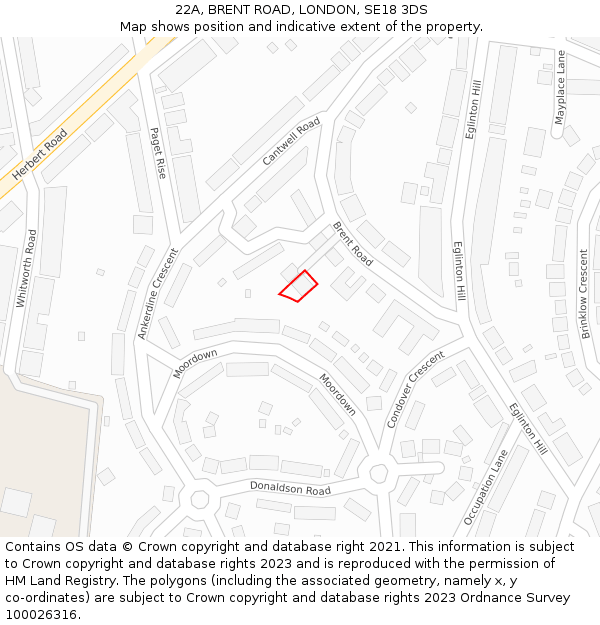 22A, BRENT ROAD, LONDON, SE18 3DS: Location map and indicative extent of plot