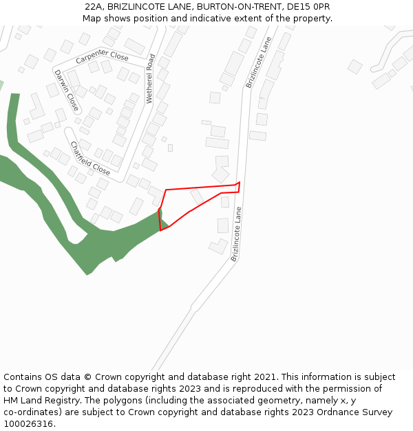 22A, BRIZLINCOTE LANE, BURTON-ON-TRENT, DE15 0PR: Location map and indicative extent of plot
