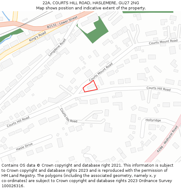 22A, COURTS HILL ROAD, HASLEMERE, GU27 2NG: Location map and indicative extent of plot