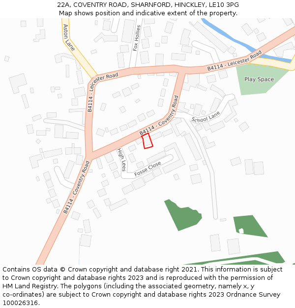 22A, COVENTRY ROAD, SHARNFORD, HINCKLEY, LE10 3PG: Location map and indicative extent of plot