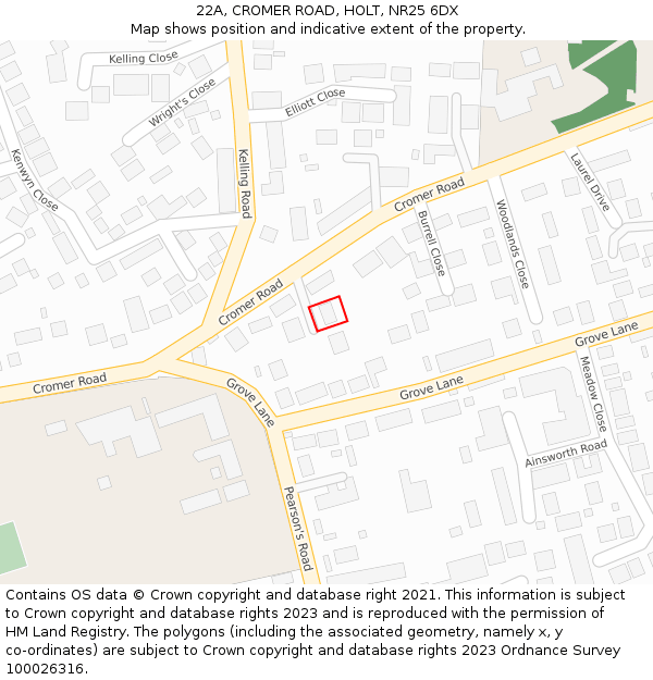 22A, CROMER ROAD, HOLT, NR25 6DX: Location map and indicative extent of plot