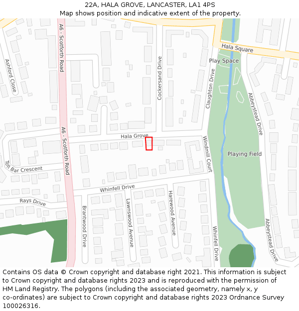 22A, HALA GROVE, LANCASTER, LA1 4PS: Location map and indicative extent of plot