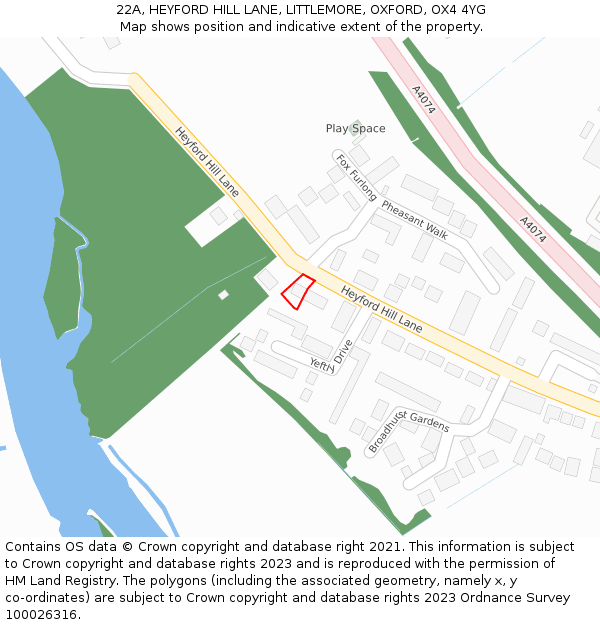 22A, HEYFORD HILL LANE, LITTLEMORE, OXFORD, OX4 4YG: Location map and indicative extent of plot