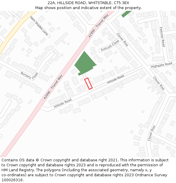 22A, HILLSIDE ROAD, WHITSTABLE, CT5 3EX: Location map and indicative extent of plot