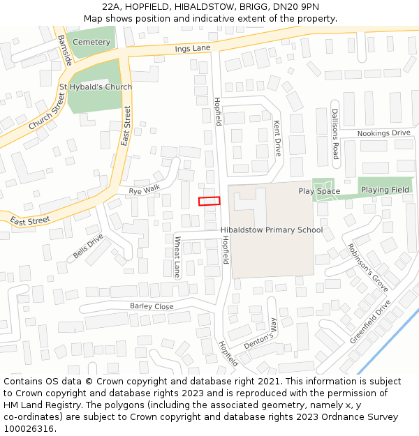 22A, HOPFIELD, HIBALDSTOW, BRIGG, DN20 9PN: Location map and indicative extent of plot