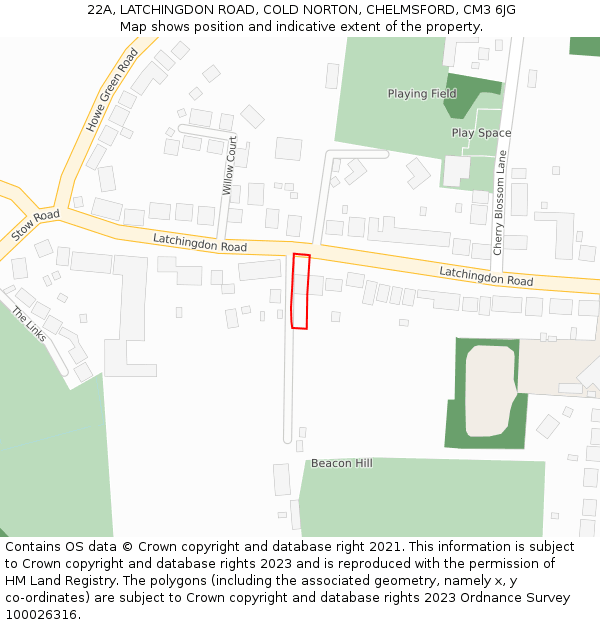 22A, LATCHINGDON ROAD, COLD NORTON, CHELMSFORD, CM3 6JG: Location map and indicative extent of plot