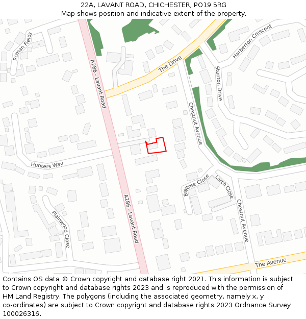 22A, LAVANT ROAD, CHICHESTER, PO19 5RG: Location map and indicative extent of plot