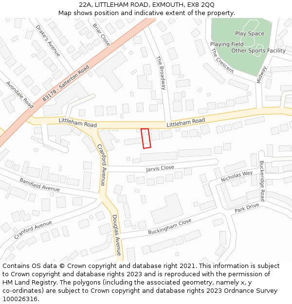 22A, LITTLEHAM ROAD, EXMOUTH, EX8 2QQ: Location map and indicative extent of plot