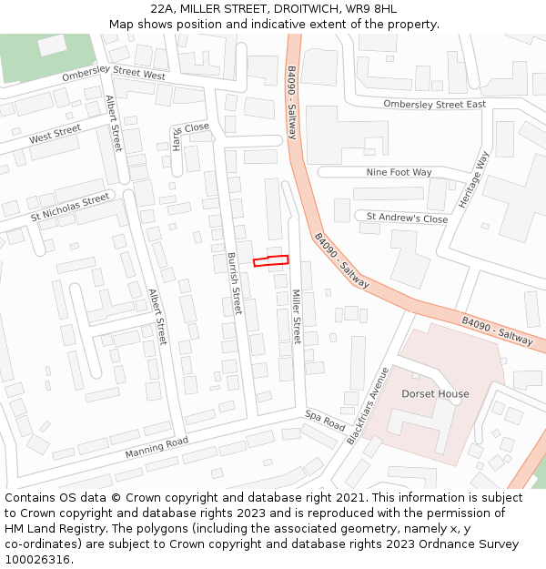 22A, MILLER STREET, DROITWICH, WR9 8HL: Location map and indicative extent of plot