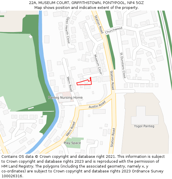 22A, MUSEUM COURT, GRIFFITHSTOWN, PONTYPOOL, NP4 5GZ: Location map and indicative extent of plot