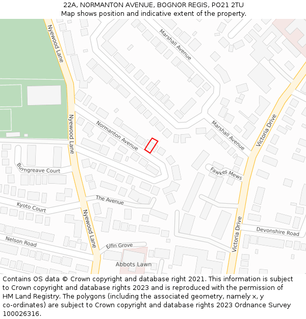 22A, NORMANTON AVENUE, BOGNOR REGIS, PO21 2TU: Location map and indicative extent of plot