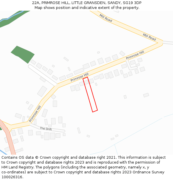 22A, PRIMROSE HILL, LITTLE GRANSDEN, SANDY, SG19 3DP: Location map and indicative extent of plot