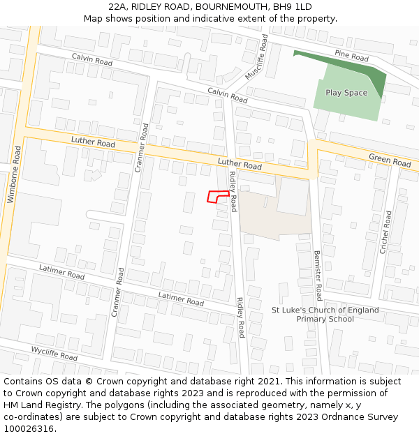 22A, RIDLEY ROAD, BOURNEMOUTH, BH9 1LD: Location map and indicative extent of plot