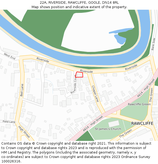 22A, RIVERSIDE, RAWCLIFFE, GOOLE, DN14 8RL: Location map and indicative extent of plot