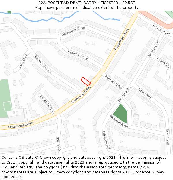 22A, ROSEMEAD DRIVE, OADBY, LEICESTER, LE2 5SE: Location map and indicative extent of plot