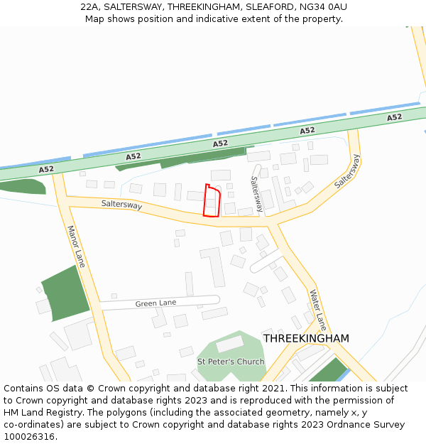 22A, SALTERSWAY, THREEKINGHAM, SLEAFORD, NG34 0AU: Location map and indicative extent of plot