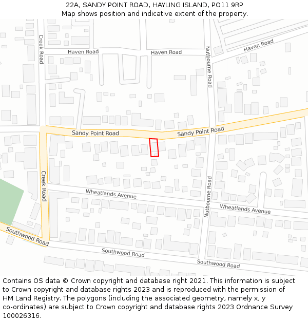 22A, SANDY POINT ROAD, HAYLING ISLAND, PO11 9RP: Location map and indicative extent of plot