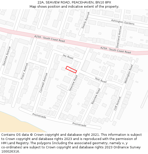 22A, SEAVIEW ROAD, PEACEHAVEN, BN10 8PX: Location map and indicative extent of plot