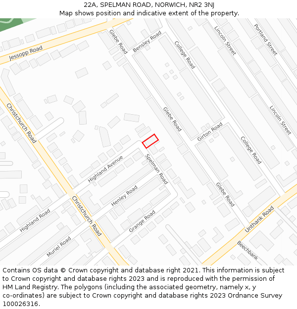 22A, SPELMAN ROAD, NORWICH, NR2 3NJ: Location map and indicative extent of plot