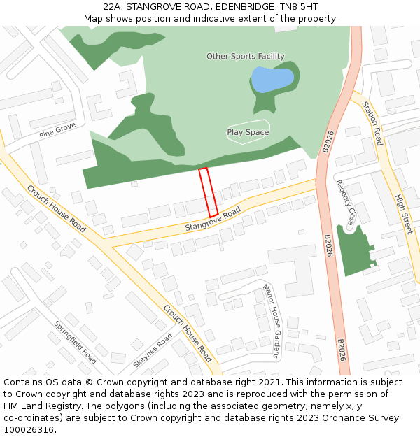 22A, STANGROVE ROAD, EDENBRIDGE, TN8 5HT: Location map and indicative extent of plot