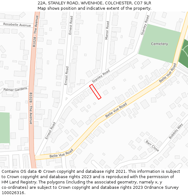 22A, STANLEY ROAD, WIVENHOE, COLCHESTER, CO7 9LR: Location map and indicative extent of plot