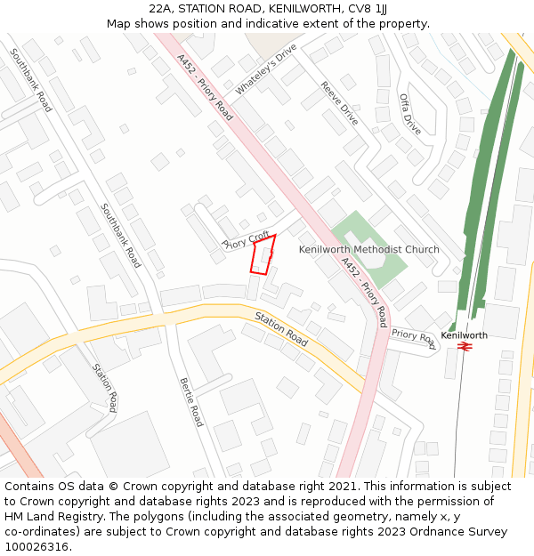 22A, STATION ROAD, KENILWORTH, CV8 1JJ: Location map and indicative extent of plot