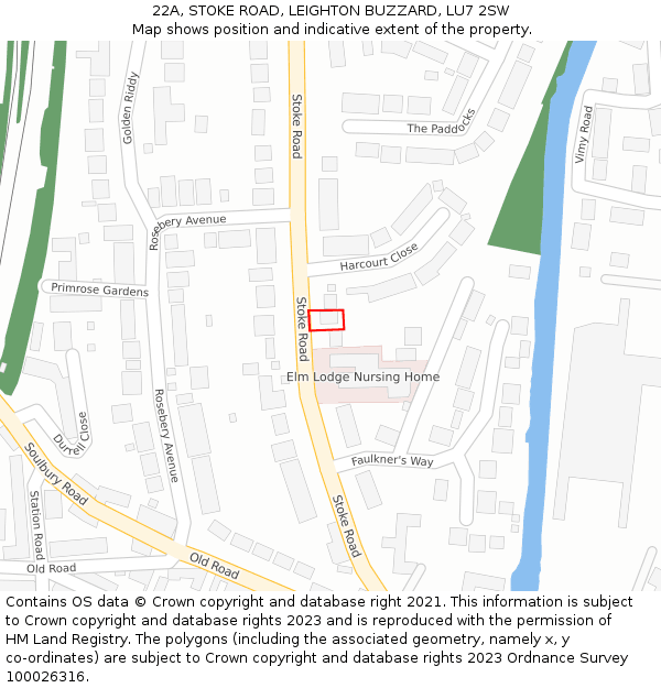 22A, STOKE ROAD, LEIGHTON BUZZARD, LU7 2SW: Location map and indicative extent of plot