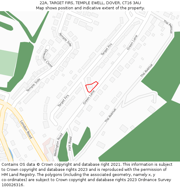 22A, TARGET FIRS, TEMPLE EWELL, DOVER, CT16 3AU: Location map and indicative extent of plot