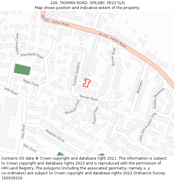 22A, TASMAN ROAD, SPILSBY, PE23 5LN: Location map and indicative extent of plot