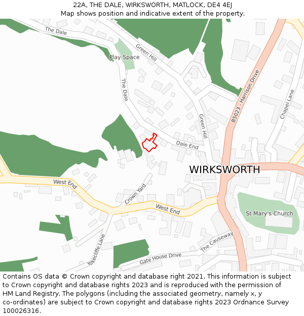 22A, THE DALE, WIRKSWORTH, MATLOCK, DE4 4EJ: Location map and indicative extent of plot