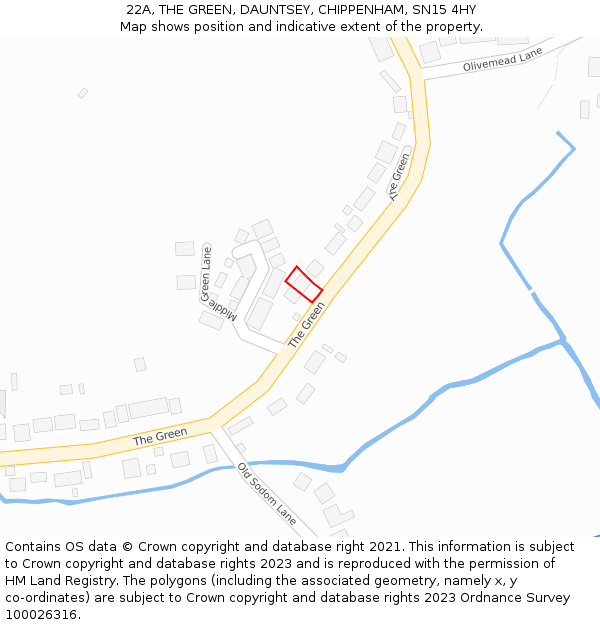 22A, THE GREEN, DAUNTSEY, CHIPPENHAM, SN15 4HY: Location map and indicative extent of plot