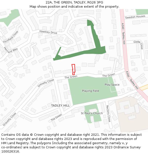 22A, THE GREEN, TADLEY, RG26 3PG: Location map and indicative extent of plot