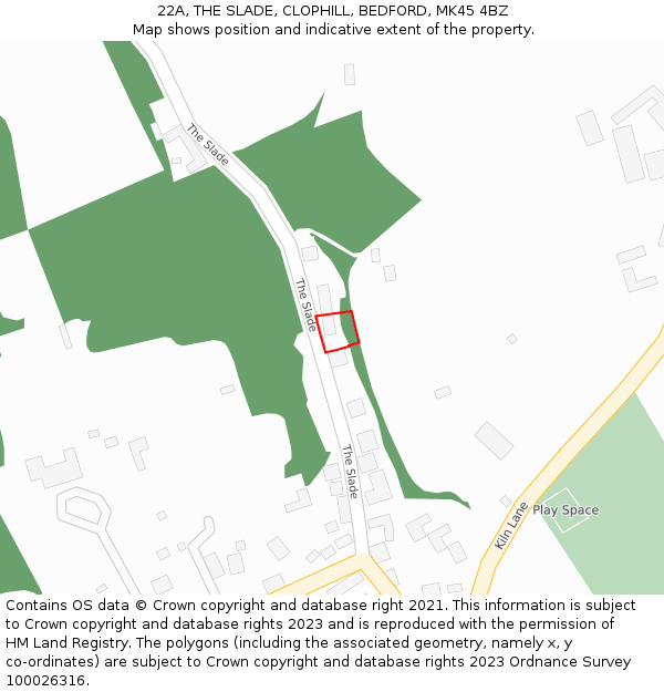 22A, THE SLADE, CLOPHILL, BEDFORD, MK45 4BZ: Location map and indicative extent of plot