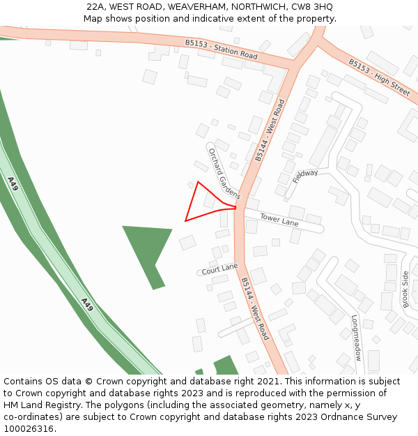 22A, WEST ROAD, WEAVERHAM, NORTHWICH, CW8 3HQ: Location map and indicative extent of plot