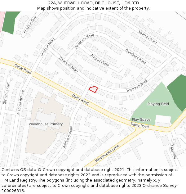 22A, WHERWELL ROAD, BRIGHOUSE, HD6 3TB: Location map and indicative extent of plot