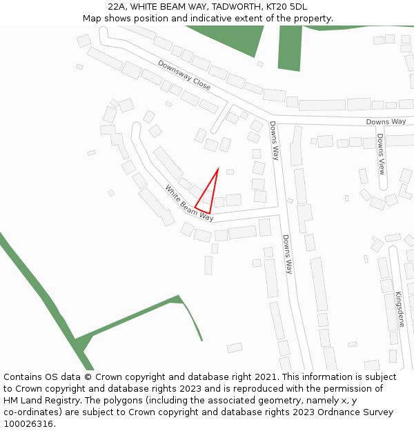22A, WHITE BEAM WAY, TADWORTH, KT20 5DL: Location map and indicative extent of plot