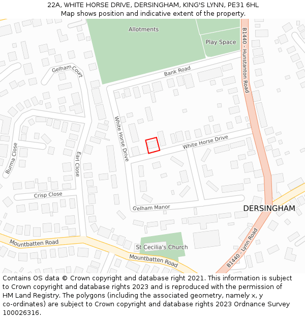 22A, WHITE HORSE DRIVE, DERSINGHAM, KING'S LYNN, PE31 6HL: Location map and indicative extent of plot