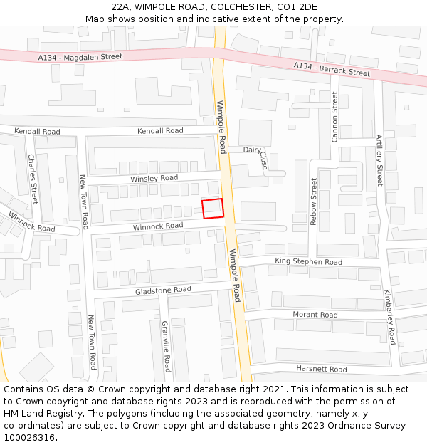 22A, WIMPOLE ROAD, COLCHESTER, CO1 2DE: Location map and indicative extent of plot