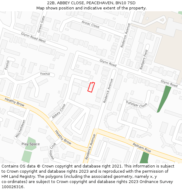 22B, ABBEY CLOSE, PEACEHAVEN, BN10 7SD: Location map and indicative extent of plot