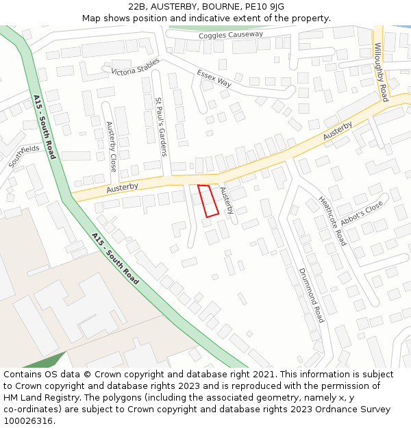 22B, AUSTERBY, BOURNE, PE10 9JG: Location map and indicative extent of plot