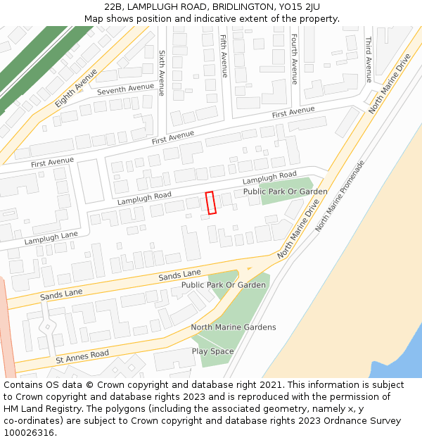22B, LAMPLUGH ROAD, BRIDLINGTON, YO15 2JU: Location map and indicative extent of plot